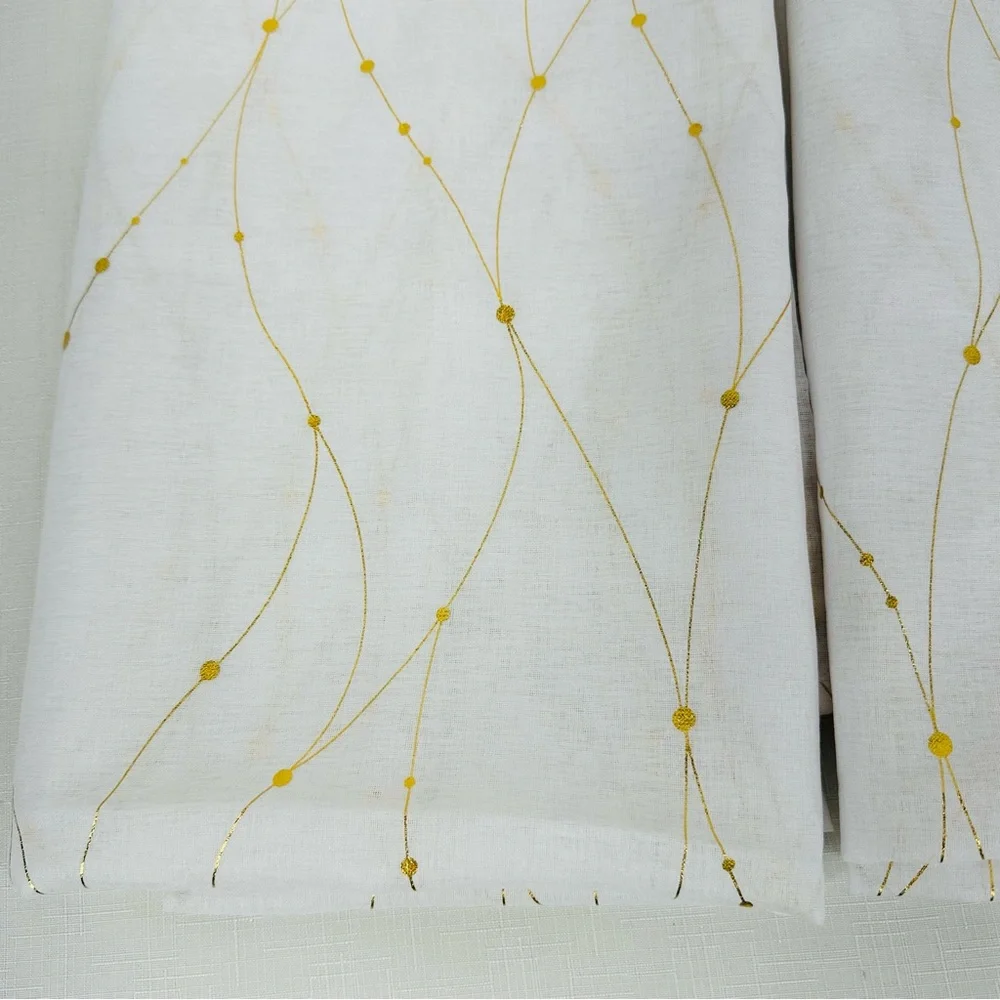 Deconovo Sheer White Gold Wave Line with Dots 2 Curtain Panels 52”W x 63”L